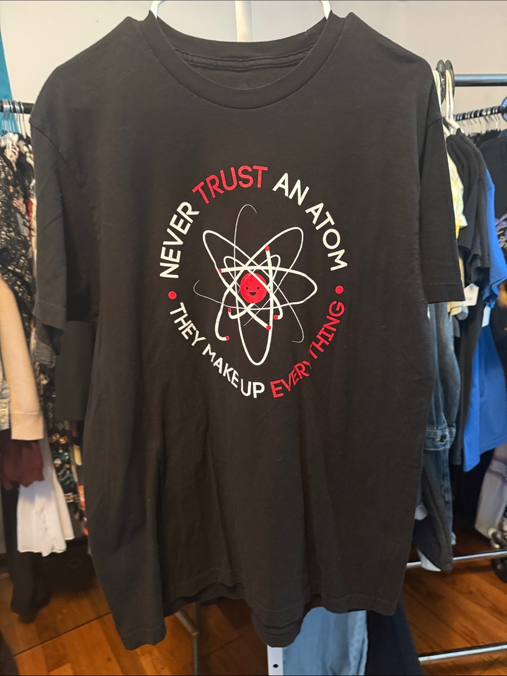 Black Short Sleeve Tee with Red & White Atom Graphic